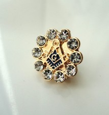 Freemason Masonic lapel pin badge Square Compass with Crystals