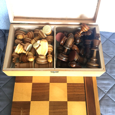 Vintage German Wooden Chess set with Foldable Board- 3 5/8'' King B9