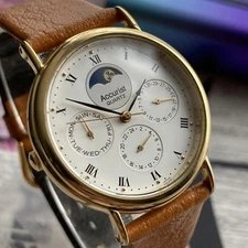 Accurist Watch Vintage Mens Unisex 24h Sun Moon Day Date Dual Time 34mm Case