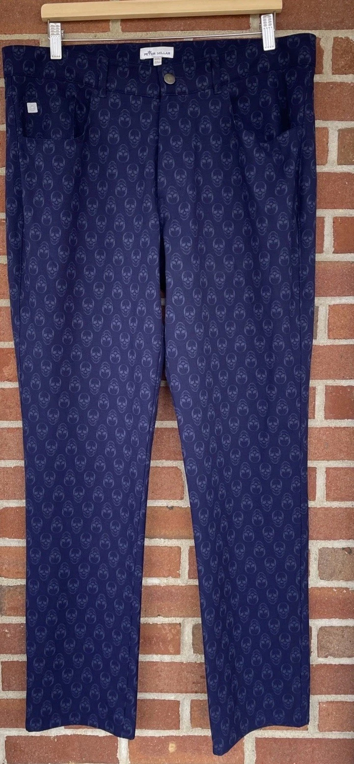 Peter Millar Carrboro Skull Performance Golf Pants Men 36x32 Blue Preppy EB79