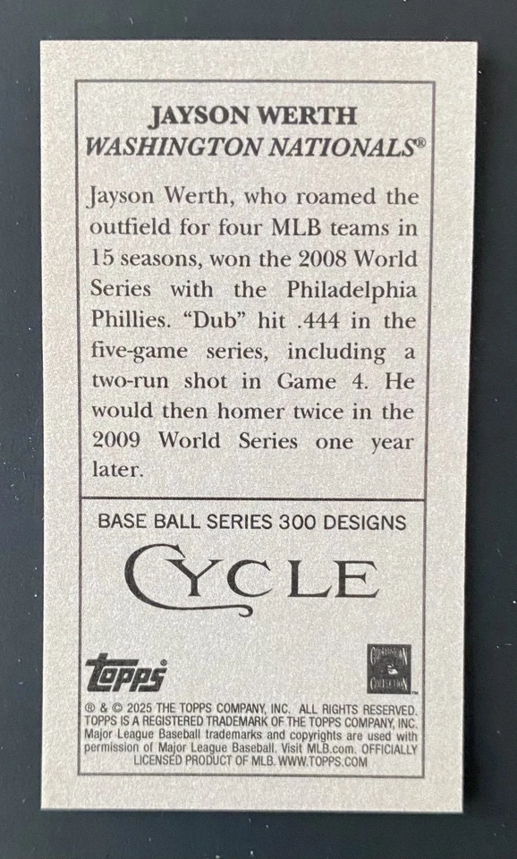2025 Topps T205 Jayson Werth Cycle Parallel - Image 2 of 2