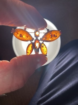 Atemberaubende Vintage Sterling Silber Baltischer Bernstein Schmetterling Brosche absolut schön