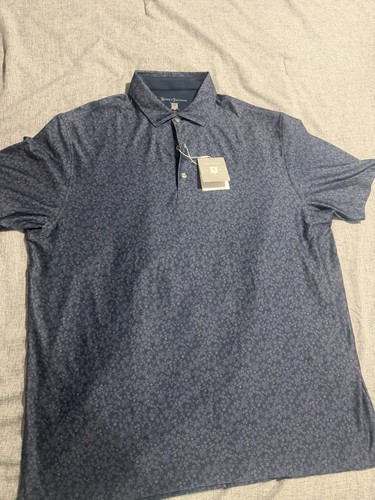 Hickey Freeman Golf Polo Shirt Men’s Large Navy  Blue Clover Print NWT MSRP $94