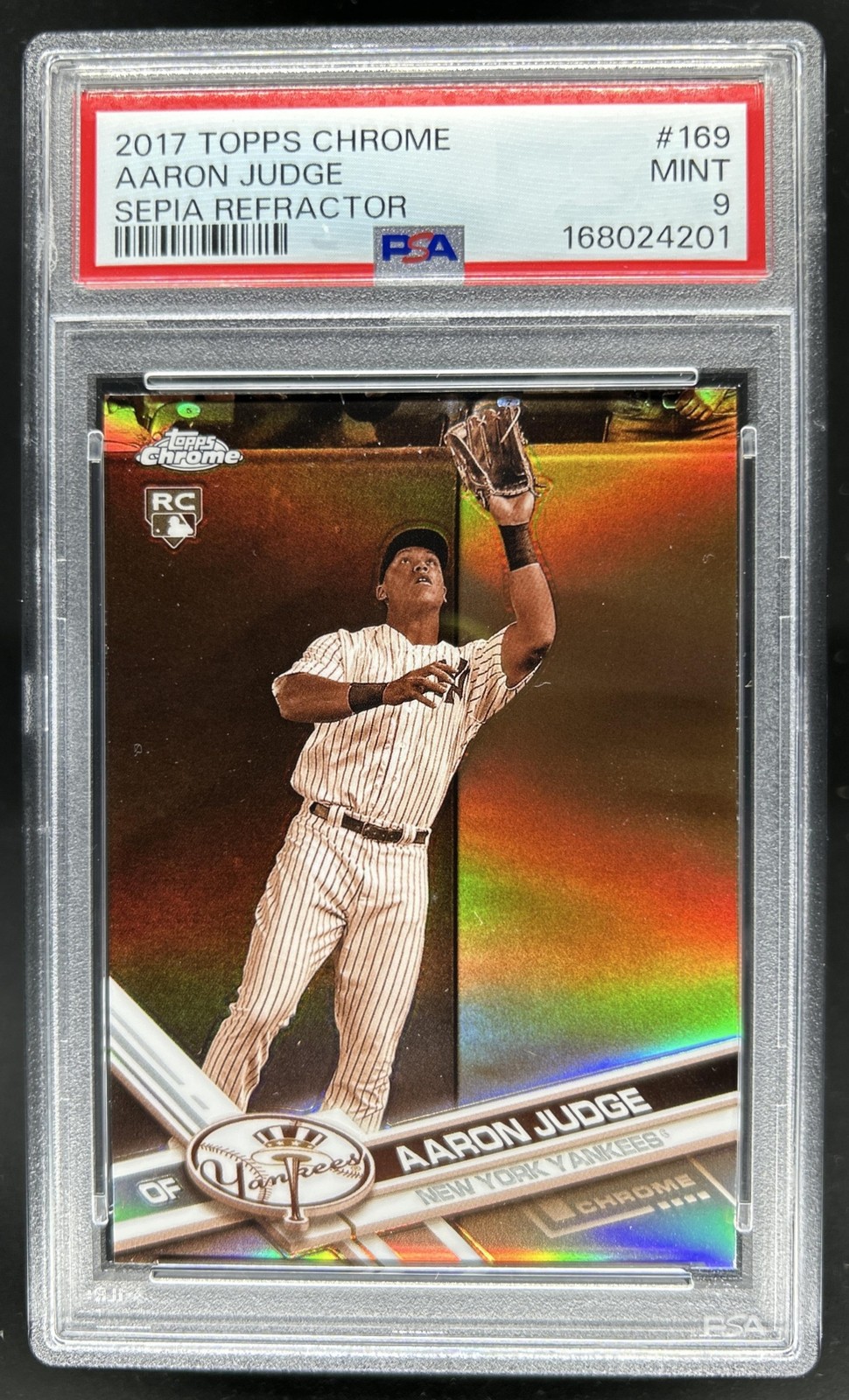2017 Topps Chrome Aaron Judge Sepia Refractor Rookie RC #169 Yankees PSA 9 view 1