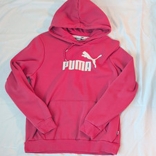 PUMA Women's Pink Logo Pullover Hoodie Size L Pockets Solid Long Sleeve