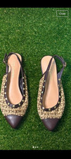Juicy Couture Women  s Beige/Brown Leather Slingback Flats 8.5