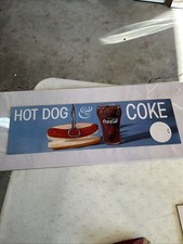 Vintage Coca Cola Channel Card Cardboard Soda Sign 24 By 7 Hot Dog & Coke
