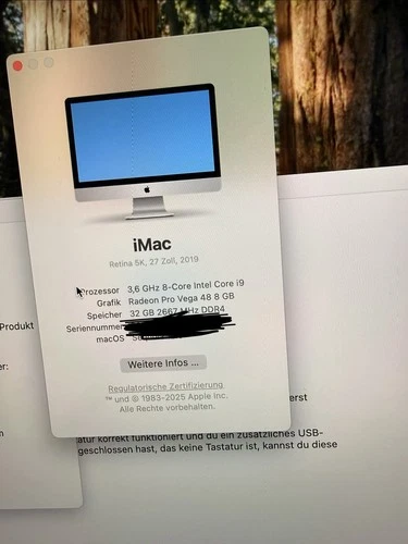 Apple iMac 27 Zoll 2019 3 6 GHz 8 Kerne Intel Core I9 32Gb RAM 1Tb SSD