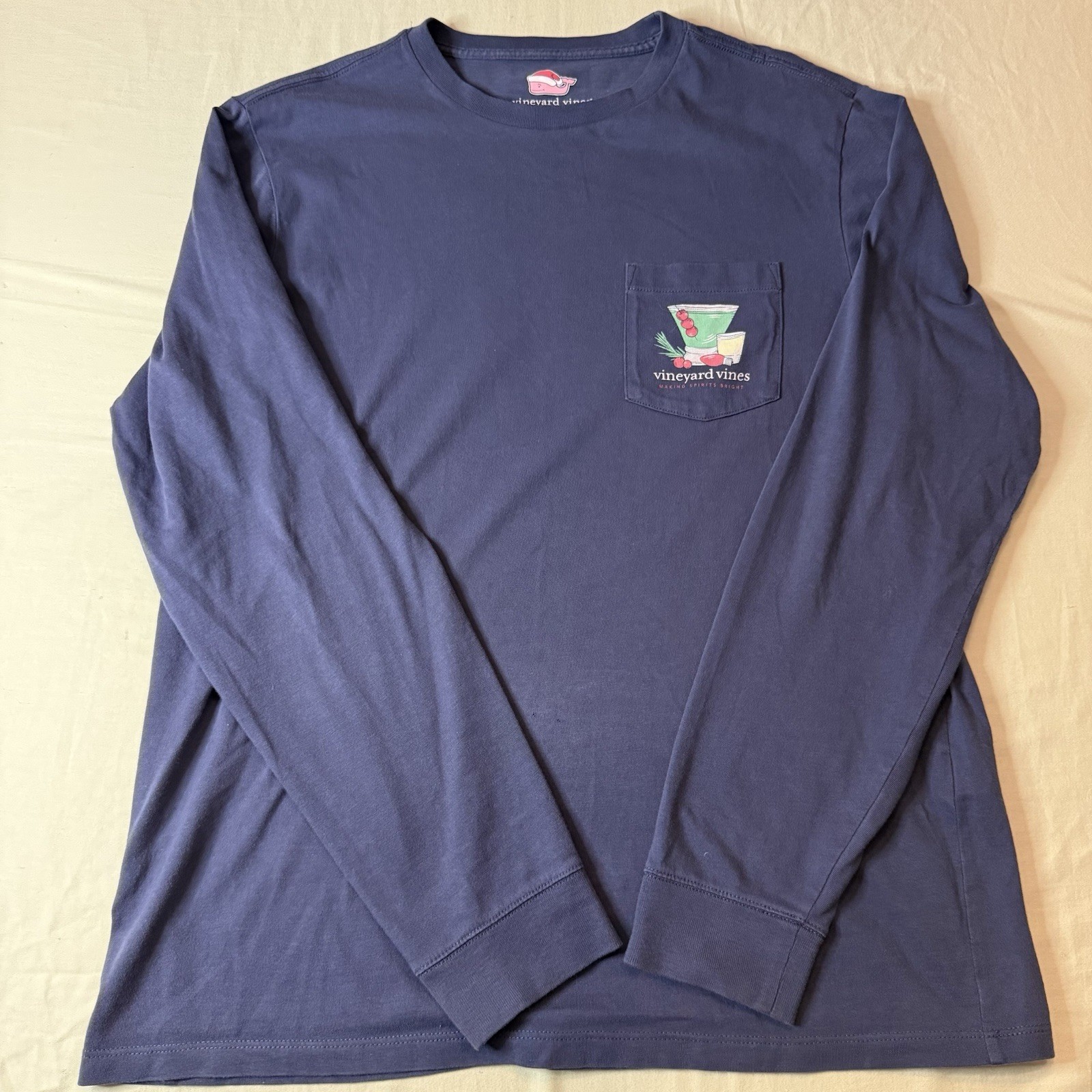 Vineyard Vines Unisex Navy Long-Sleeved T-Shirt Size Small Christmas