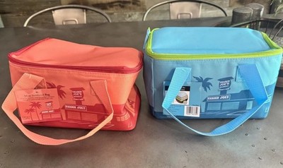 NEW Trader Joe's 2 Mini Insulated Bag Peach & Teal Tote