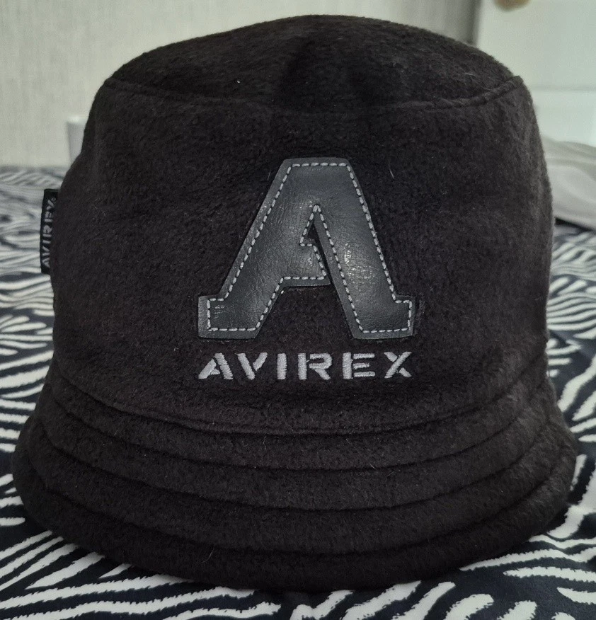 1990's Vintage AVIREX BUCKET HAT - L XL XXL - Leather Logo Jacket - Flight MA1