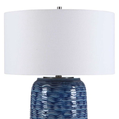 UTTERMOST 28274-1 SEDNA COASTAL BLUE WAVY TEXTURE CERAMIC TABLE LAMP DECOR LIGHT - Picture 3 of 6