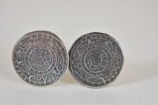 Mexican Deco Sterling Silver cuff links Sun disk Aztec Calendar