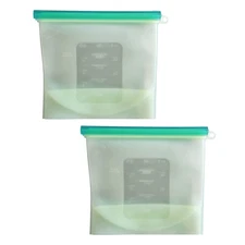 7Penn Silicone Food Storage Bag 1000mL - 2pk Green 8 x 6.25in Reusable Food Bags