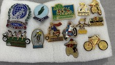 13 Assorted Vintage Motorcycle + Cycling Pin Badges Including T.T. Races Pin
