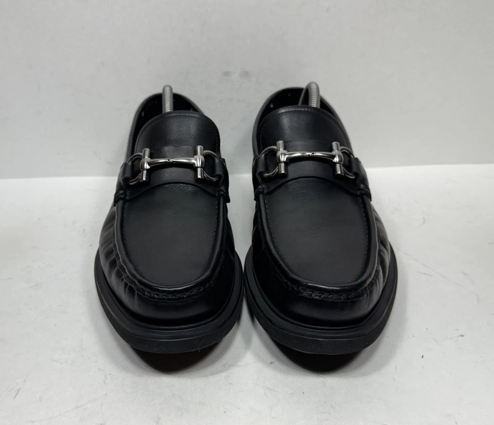 Mocasines Salvatore Ferragamo Gancini Bit para hombre talla 10 2E de cuero negro Foto 2 de 4