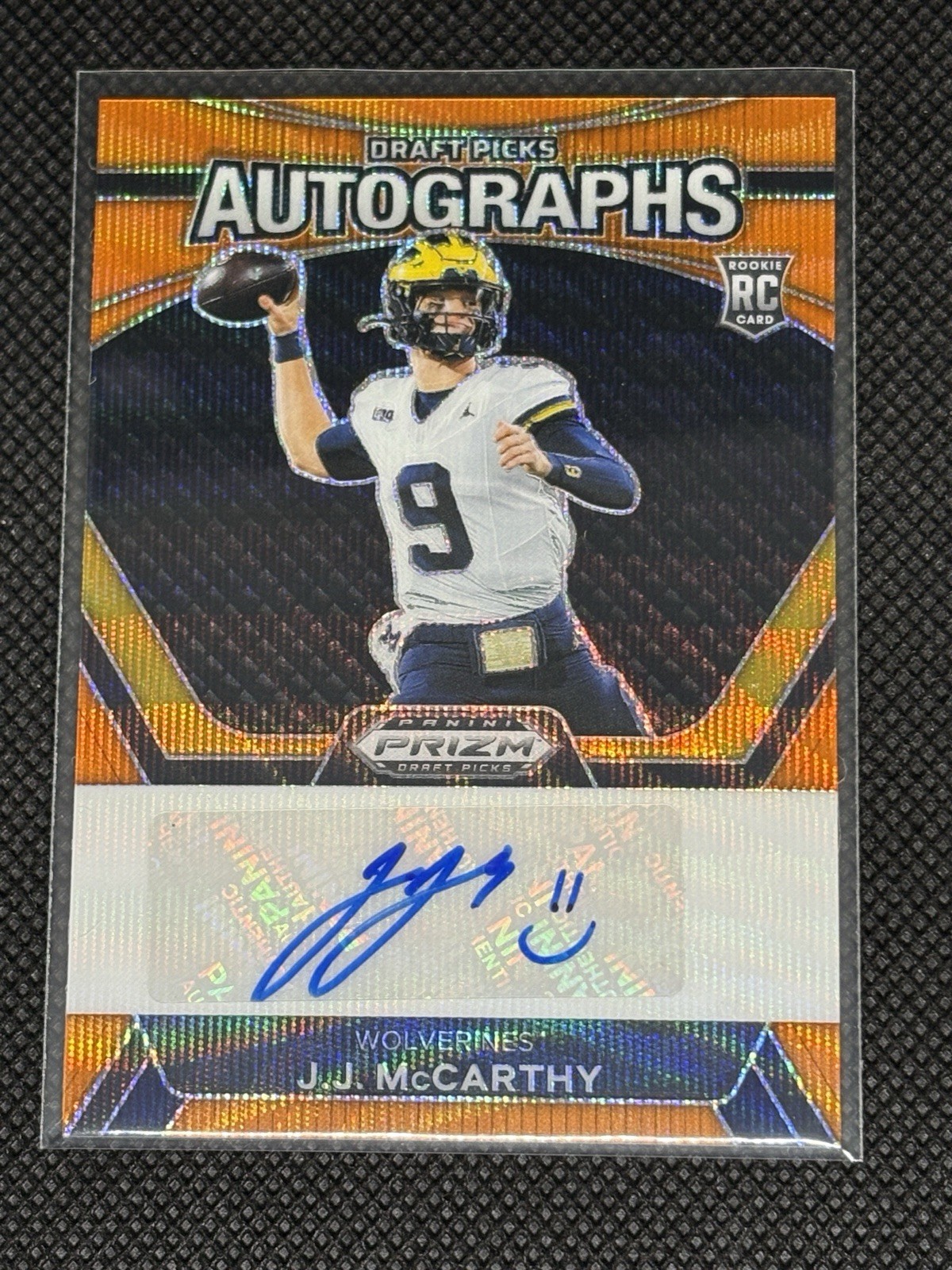 2024 Panini Prizm JJ McCarthy ORANGE WAVE AUTO  #15/75 Draft Picks - MICHIGAN
