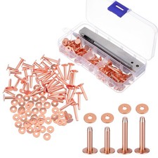 100 Copper Rivets for Leatherwork, Burrs Kit, Hole Punch Cutter, DIY Craft