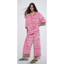 ZARA Zebra Neon Pink Jacquard Print Knit Pants Size L