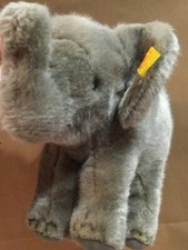 Classic Steiff grey Elephant Elefant with Flag Button Plush 9" Stuffed Animal