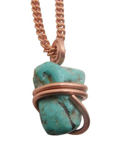 Gorgeous Hand Forged Natural Blue Turquoise Pendant Copper #100 - Picture 3 of 3