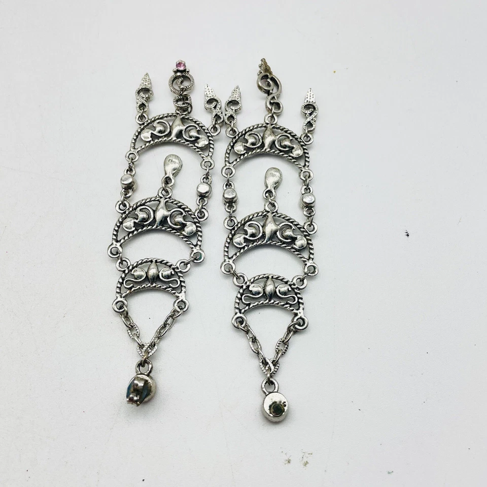 Pendientes Araña Rosa Estrás Tono Plata Perforados De Colección Boho Declaración Foto 3 de 4