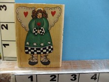 patchwork stitched anget with hearts and stars rubber stamp 1P