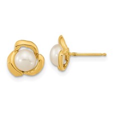 8.37mm 14k Gold 5-6mm White Button Freshwater Cultured Pearl Post Earrings