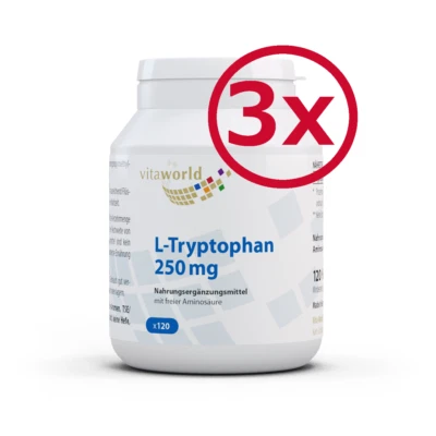 Pack de 3 L-Tryptophane 250mg 360 Capsules Végétariennes Vita World Tryptophan