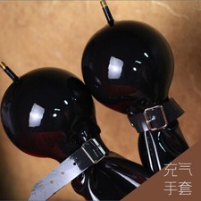 Black Latex inflatable short gloves with belt for Fetish clubwear BDSM Cosplay