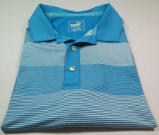Puma Cobra Golf Men Dry Cell Stretch Teal Aqua Stripe Pullover Polo Shirt Medium