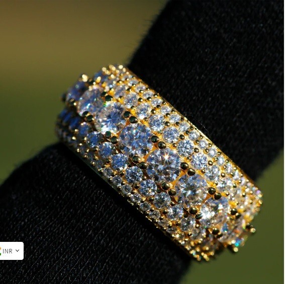 3.00 CT VVS1 Natural Moissanite 5 Rows Men's Band Ring 14K Yellow Gold Plated