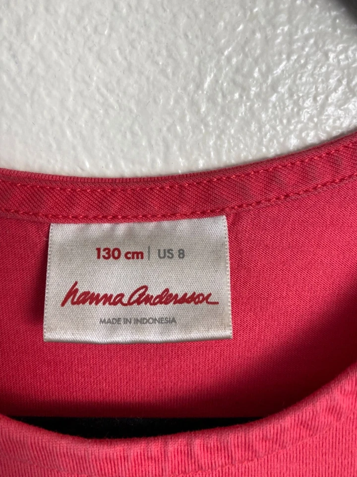 Vestido Hanna Andersson Niñas Rojo Azul Bordado Fresa Talla 8 Manga Corta Foto 3 de 4