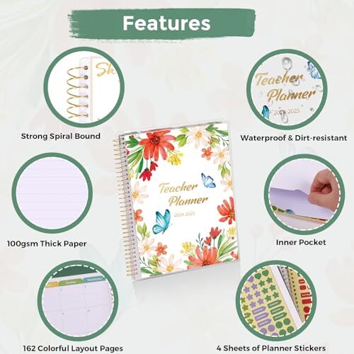 Teacher Planner 2024-2025 Academic Year, Jul. 2024 - Jun. 2025, 8.5" x Floral - Picture 3 of 6