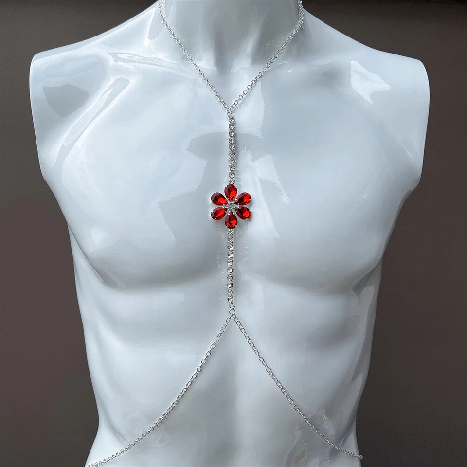 性感钻石胸链花朵形水钻石身体链女式 — 第 2/4 张图片