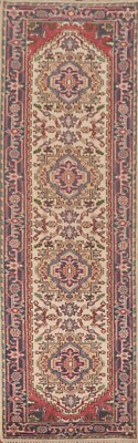 Geometric Ivory Heriz Serapi Rug Runner 2' 7'' x 10' 8'' Handmade Hallway Carpet