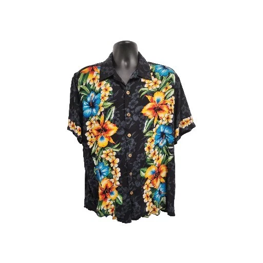 Kennington Black Floral Hawaiian Shirt Size Large