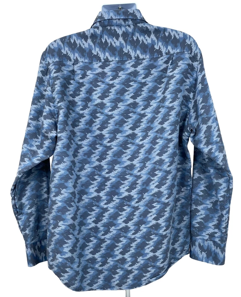 Camisa Jhane Barnes Abotonada Para Hombre Talla XL Microfibra Algodón Seda Tonos Azules Foto 3 de 4