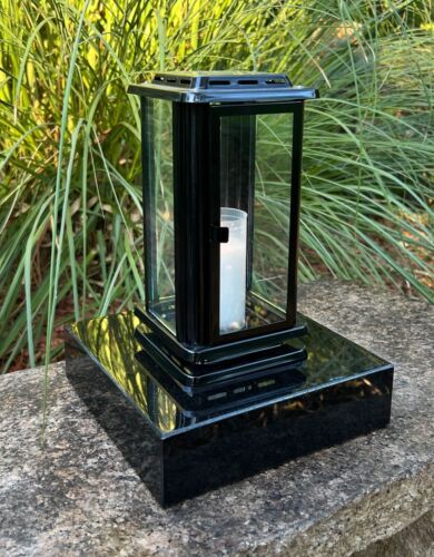 Linterna de tumba de acero inoxidable negra lámpara de tumba luz de tumba base granito  - Imagen 1 de 4