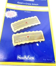 Pair of Needleform 24K Gold Finish Barrettes for Cross Stitch Embroidery 2x1"