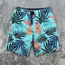 Hurley Board Shorts Men  s Size 30 Blue Palm Leaf Print Beach Swim Pocket