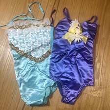Vtg 2 Lot Dance Recital Costume Leotard Bodysuit Purple Sequins BlueRibbon