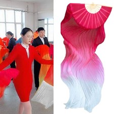 Women Belly Dance Fan Veil Colorful Bamboo Long Folding Fan Artificial Silk Fan