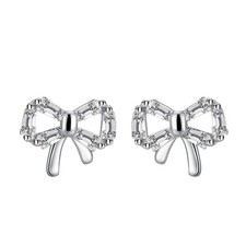 925 Sterling Silver Bow Stud Earrings CZ Small Bow Jewelry Gifts for Women Hypoa