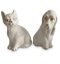 COPPIA Salvadanai Gatto Cane Vintage NOS 3 EFFE Ceramiche BASSANO Bianco Oro