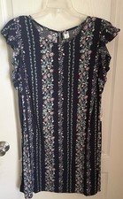 Old Navy Women's Sleeveless Navy Blue Floral Stripes Short Sheath Dress