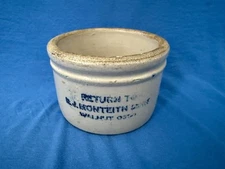 Antique Salt Glaze Pottery Crock Monteith Vintage Jar/Planter/Container 6"wide