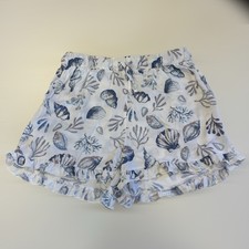 y2k 2000s style nutmeg white & blue seashell & seaweed flowy shorts