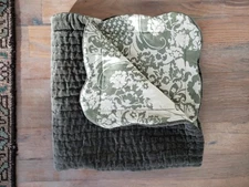 Pottery Barn Velvet Scallop Edge Reversible Quilted Euro Sham~Loden NWOT 