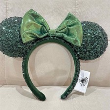 Disney- Parks Exclusive Emerald Green Sequin Edition Minnie Ears Bow Headband US